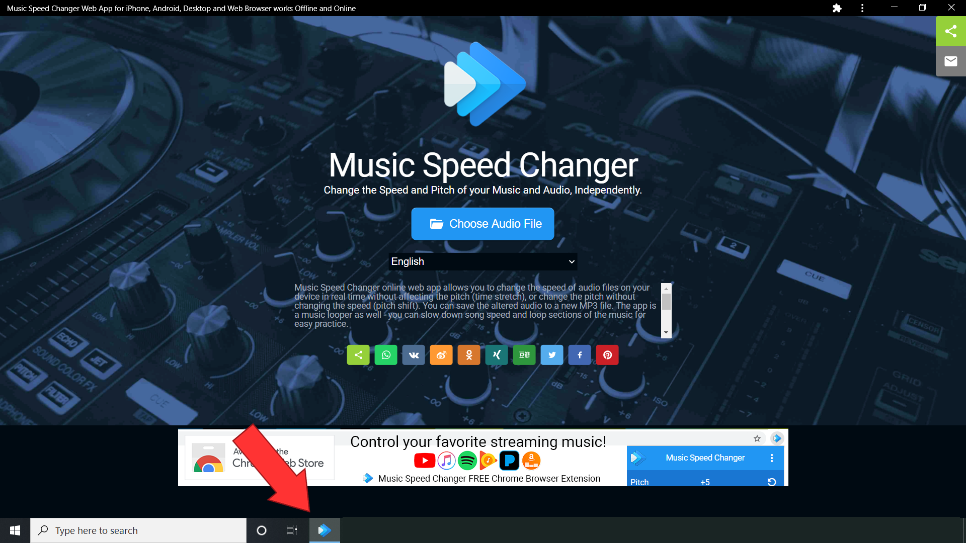 Music Speed Changer PC Application running