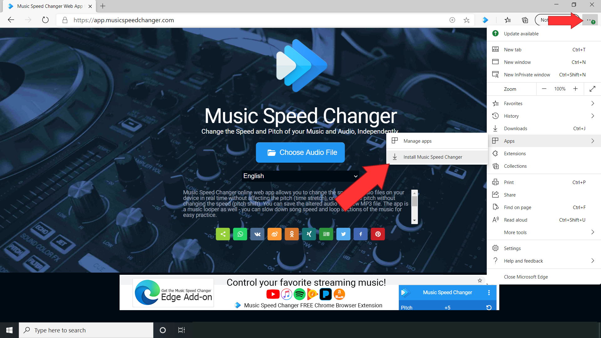 Install the Music Speed Changer Web App on your PC