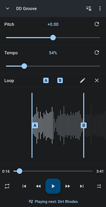 Set A and B loop points and slow down the tempo